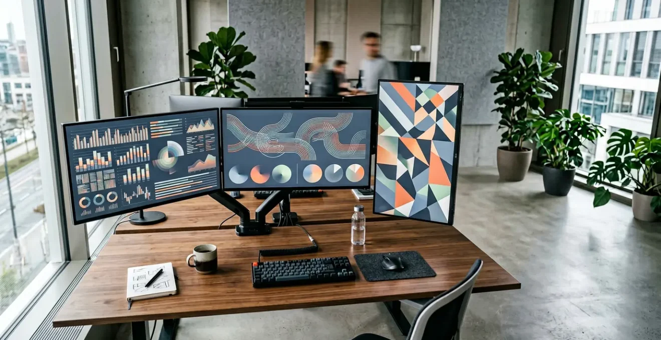 Professionelle Webanalyse-Arbeitsumgebung mit modernen Dashboard-Visualisierungen und KPI-Metriken