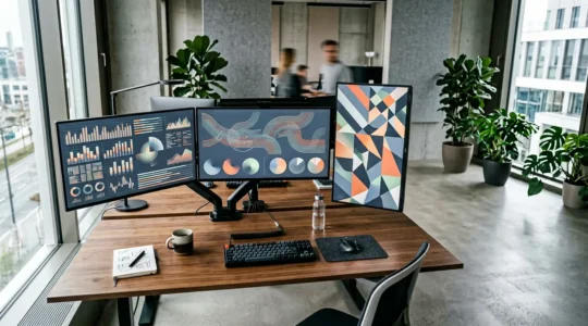 Professionelle Webanalyse-Arbeitsumgebung mit modernen Dashboard-Visualisierungen und KPI-Metriken